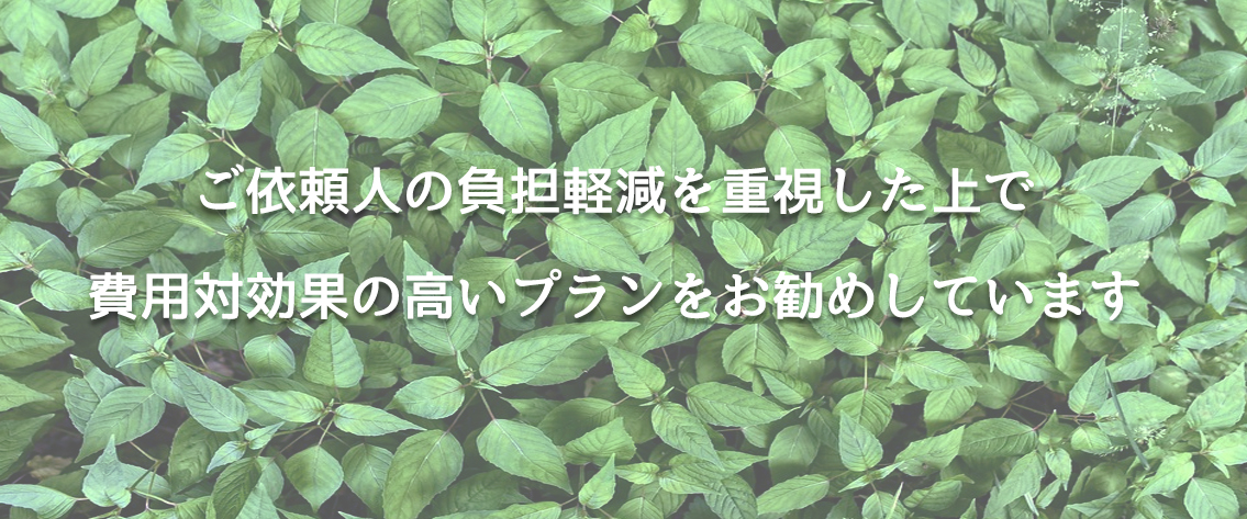 ご依頼人の費用負担を重視した上で費用対効果の高いプランをお勧めしています