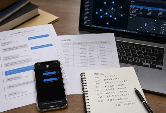 ロマンス詐欺およびSNS型投資トラブルに対するサイバー探偵調査の回答。