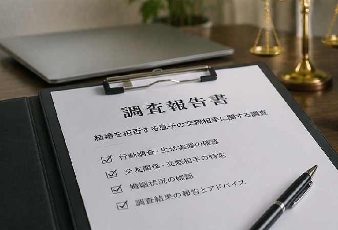 結婚を拒否し交際相手を隠す息子のリサーチ覆面調査における探偵の回答。